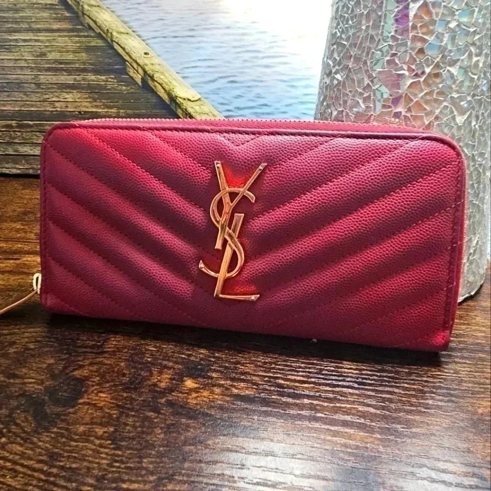 YSL Red Long Zip Wallet